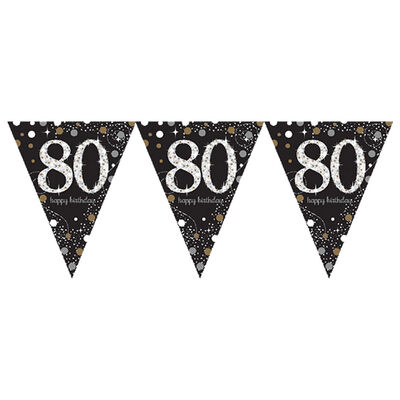 80th Birthday Black & Silver Foil Flag Bunting image number 2