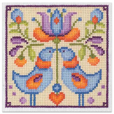 Folk Art Mini Cross Stitch Kit: Love Bird Tile image number 1