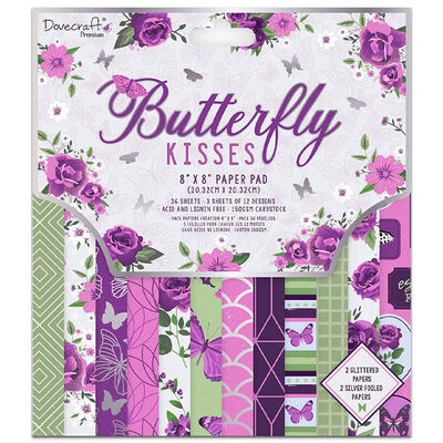 Dovecraft Premium Butterfly Kisses Paper Pad 8&rdquo;x8&rdquo; image number 1