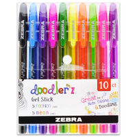 Zebra Doodlerz Neon Gel Stick Pens: Pack of 10