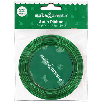 Christmas Green Satin Ribbon: 22m image number 1