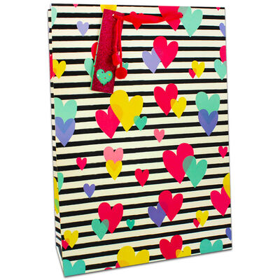 Large Stripes and Hearts Glitter Gift Bag image number 1