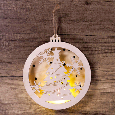 Wooden Hanging LED Christmas Tree Bauble image number 2