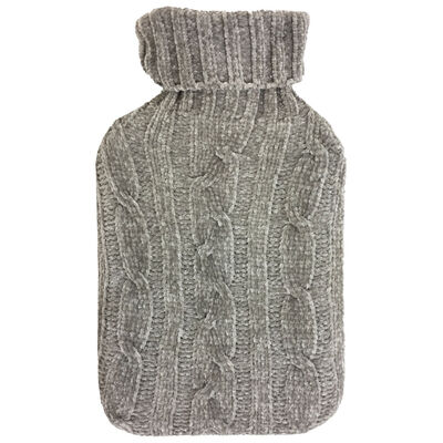 Grey Knitted Cable Hot Water Bottle image number 2