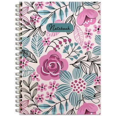 A4 Wiro Pink Floral Print Notebook image number 1