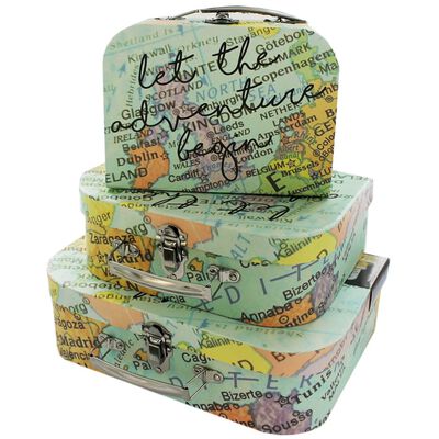 World Map Let The Adventure Begin Storage Suitcase: Set of 3 image number 1