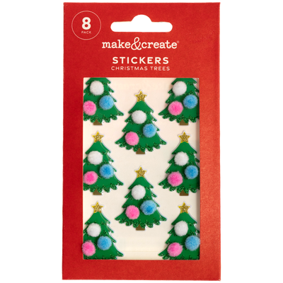 Pom-Pom Xmas Tree 3D Stickers: Pack of 8 image number 1