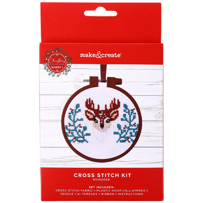 Festive Reindeer Cross Stitch Hoop Kit image number 1
