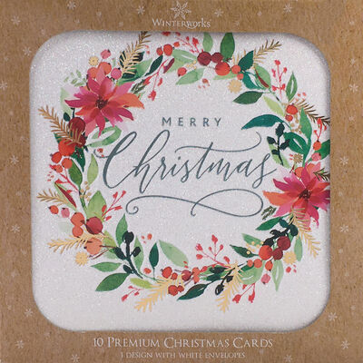 Wreath Christmas Cards: Pack Of 10 image number 1