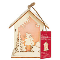 Wooden Snowman LED Shadow Box House