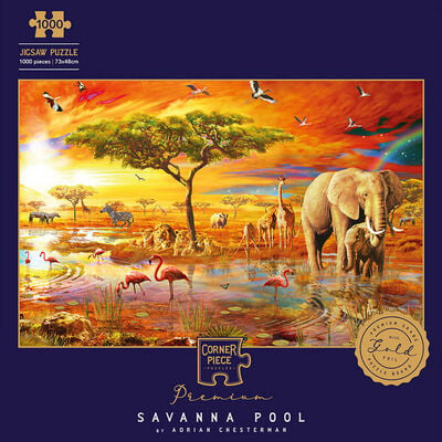 Savanna Pool 1000 Piece Jigsaw Puzzle with Portapuzzle Board Bundle image number 2