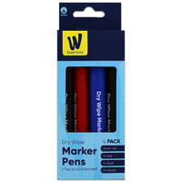 Works Essentials Dry Wipe Marker Pens: Pack of 4