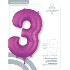 34 Inch Pink Number 3 Helium Balloon image number 2