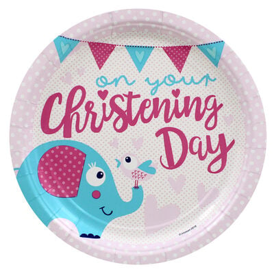 Pink Christening Day Paper Plates - 8 Pack image number 1