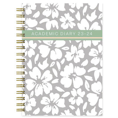 A5 Grey Flowers 2023-2024 Day a Page Academic Diary image number 1