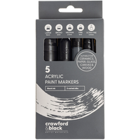 Crawford & Black Black Acrylic Markers with Assorted Nibs: Pack of 5
