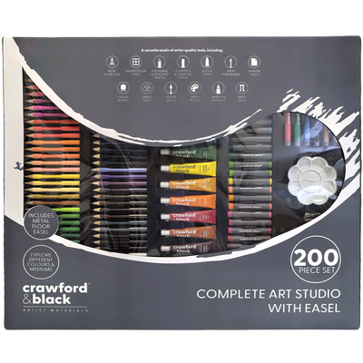 Crawford & Black Complete Art Studio with Easel: 200 Piece Set image number 1