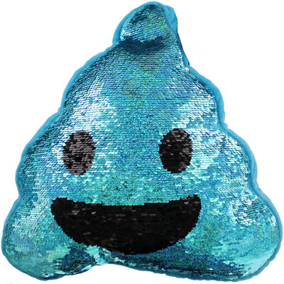 Reversible Sequin Poo Cushion - Blue image number 1