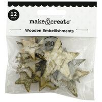 Wooden Star Embellishments: Pack of 12