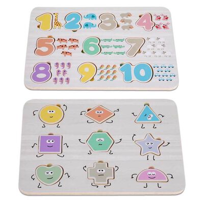 PlayWorks Wooden Number and Shape Puzzles with Clock Bundle image number 3