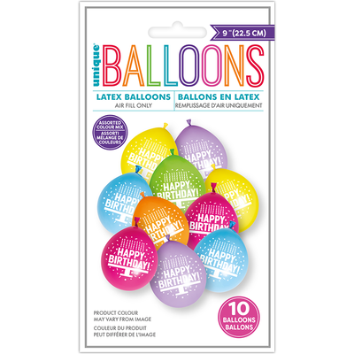 9 Inch Happy Birthday Latex Balloons: Pack of 10 image number 1