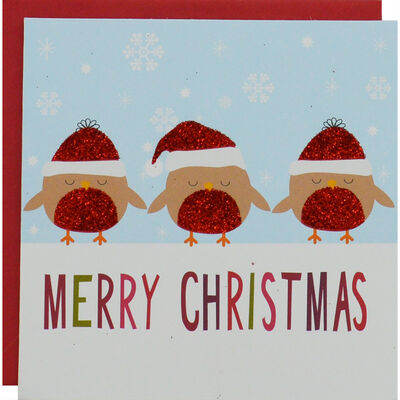 Red Glitter Robin Luxury Christmas Cards: Pack Of 8 image number 1