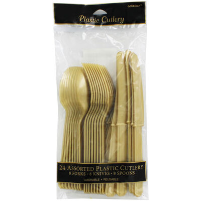 Gold Plastic Cutlery - Assorted 24 Pack image number 1