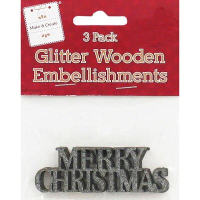 Merry Christmas Glitter Wooden Embellishments image number 1