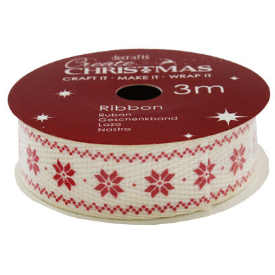 Snowflake Cotton Christmas Ribbon - 3m image number 2