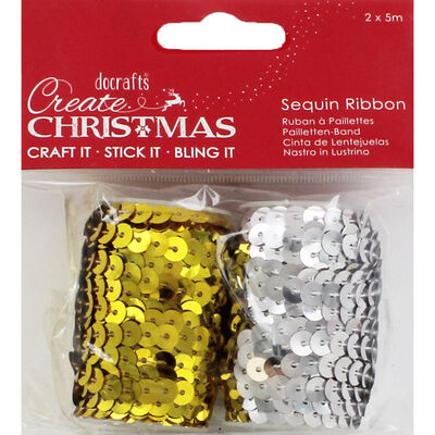 Christmas 5m Sequin Ribbon: Pack of 2 image number 1