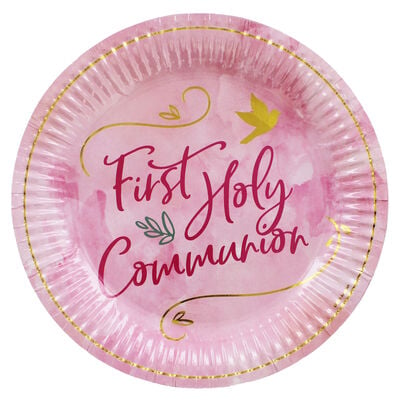Pink First Holy Communion Paper Plates - 8 Pack image number 1