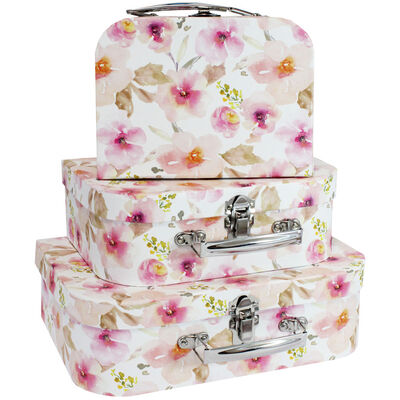 Pink Watercolour Floral Storage Suitcases - Set Of 3 image number 1