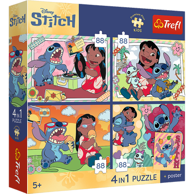 Disney Stitch 4 x 88 Piece Jigsaw Puzzle Set image number 1