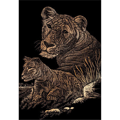 Engraving Art: Lioness And Cub image number 2