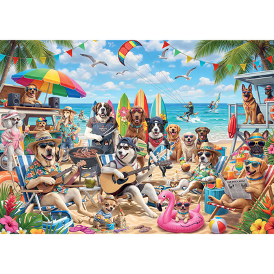 Family Puzzle Dogs at the Beach 410 Piece Jigsaw Puzzle image number 2