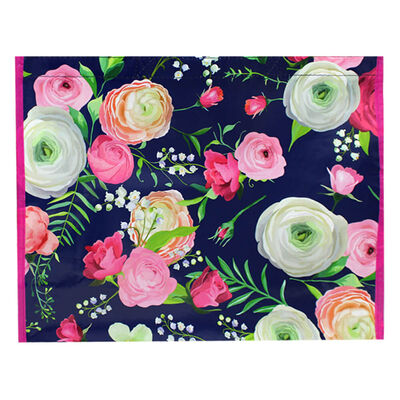 Navy and Pink Floral Reusable Shopping Bag image number 2