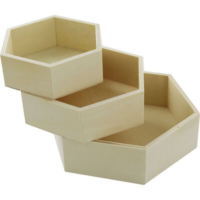 Wooden Hexagon Trays: Set of 3 image number 1