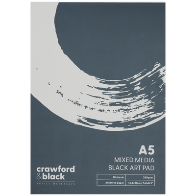 A5 Crawford & Black Mixed Media Black Art Pad: 30 Sheets image number 1