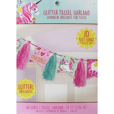 Unicorn Glitter Tassel Garland - 10ft image number 1