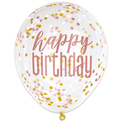 Rose Gold Happy Birthday Confetti Balloons: Pack of 6 image number 1