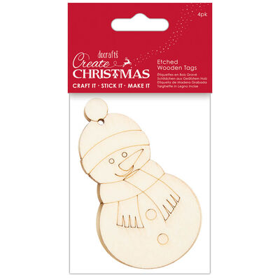Snowman Etched Wooden Tags: Pack of 4 image number 1