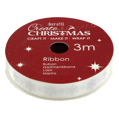 Snowflake Satin Christmas Ribbon - 3m image number 1
