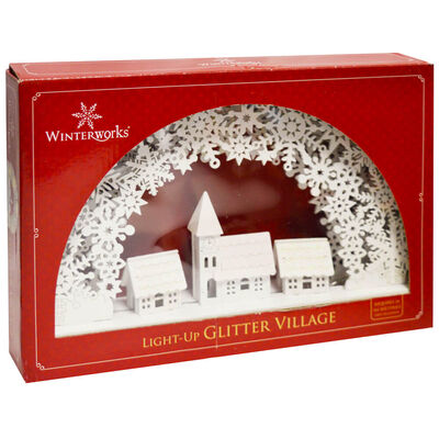 LED Light-Up White Glitter Village image number 2