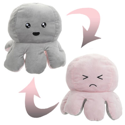 Large Reversible Squid Plush Toy: Grey & Pink image number 2