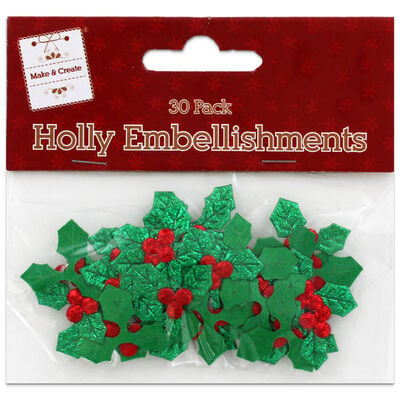 Holly Embellishments: Pack of 30 image number 1