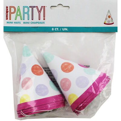 Pink Polka Dot Mini Party Hats - 8 Pack image number 2
