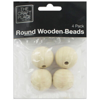 Natural Round Wooden Beads: Pack of 4 image number 1