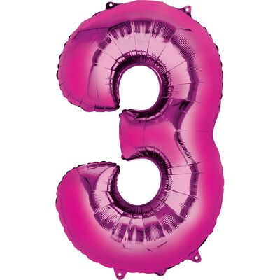 34 Inch Pink Number 3 Helium Balloon image number 1