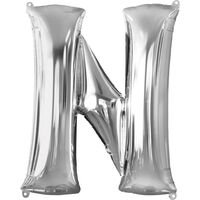 34 Inch Silver Letter N Helium Balloon