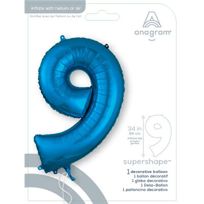 34 Inch Blue Number 9 Helium Balloon image number 2